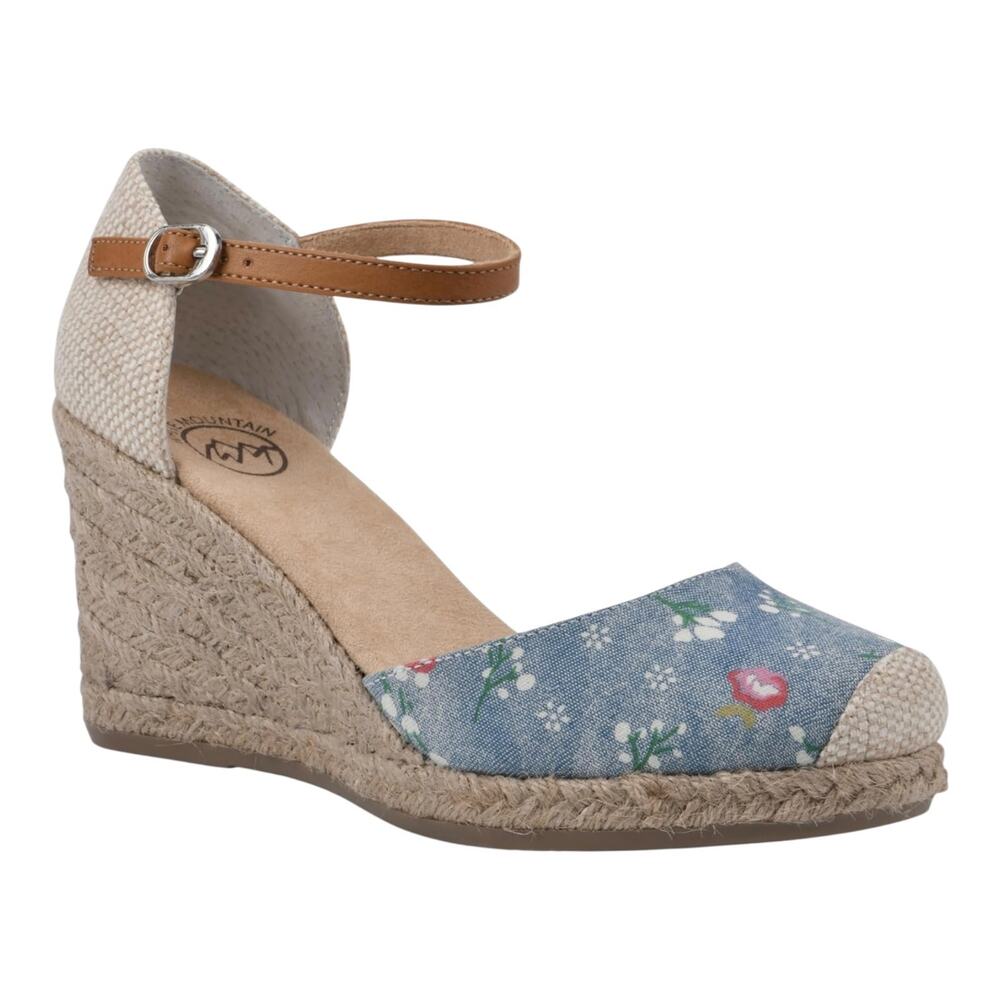 White Mountain Women's Mamba Espadrille High Wedge Heel Pumps Blue Floral Size 9